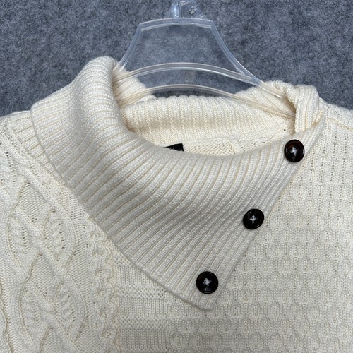 Talbots Sweater Women 1X Ivory Sweater Cable Knit Cape Poncho Lambswool Cozy Fun - Picture 3 of 15