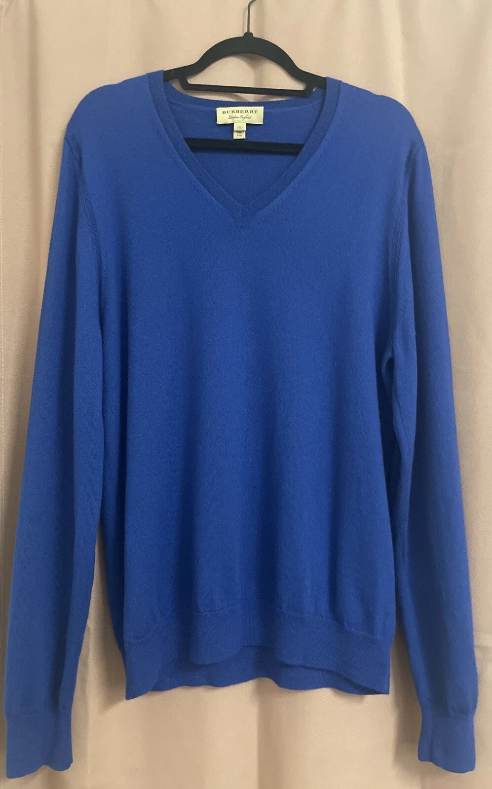 Autentico maglione Burberry gomito patch lana merino scollo a V Youth XXL (indossato una volta