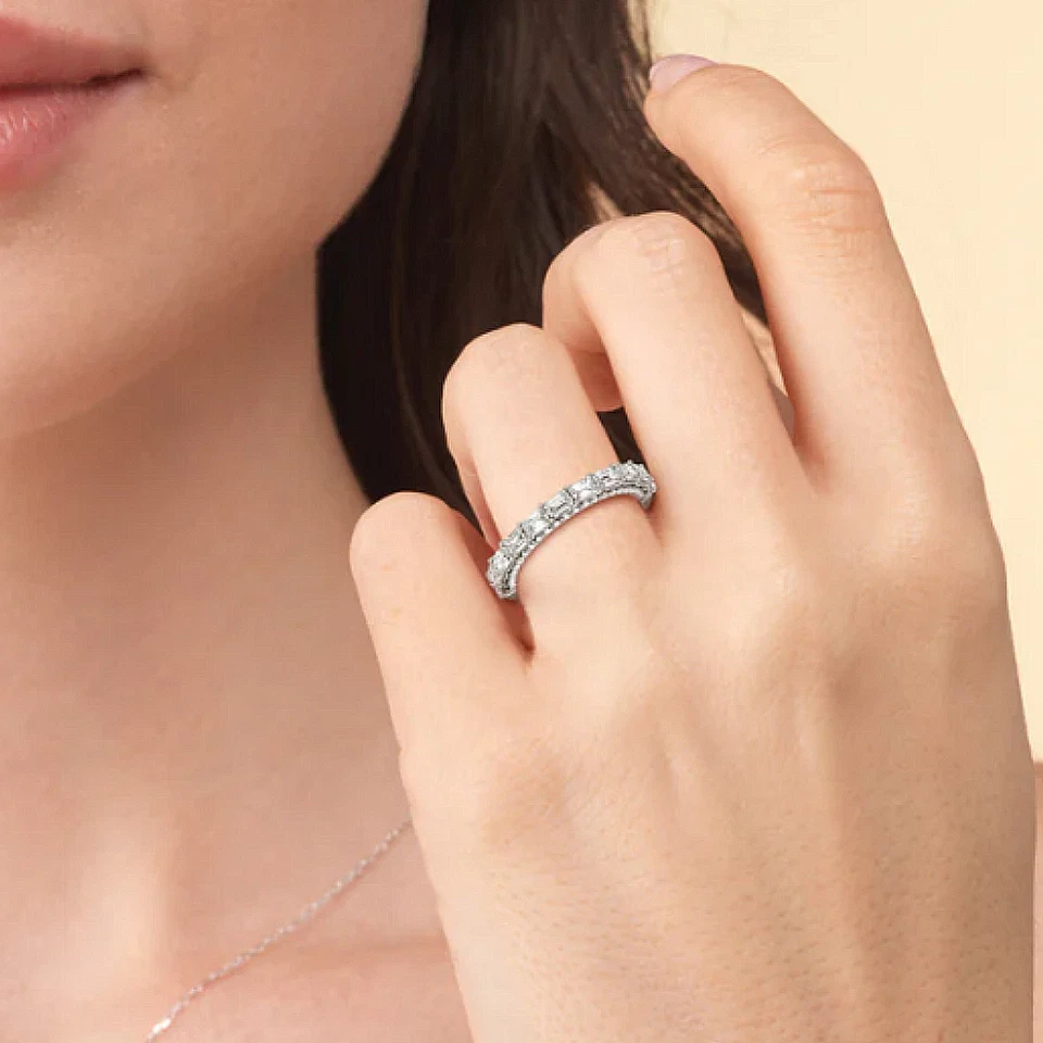 2,3 mm Gold mehrfarbiger Diamant Ewigkeitsband 2,50 ct Laborgefertigt Smaragd... - Bild 2 von 4