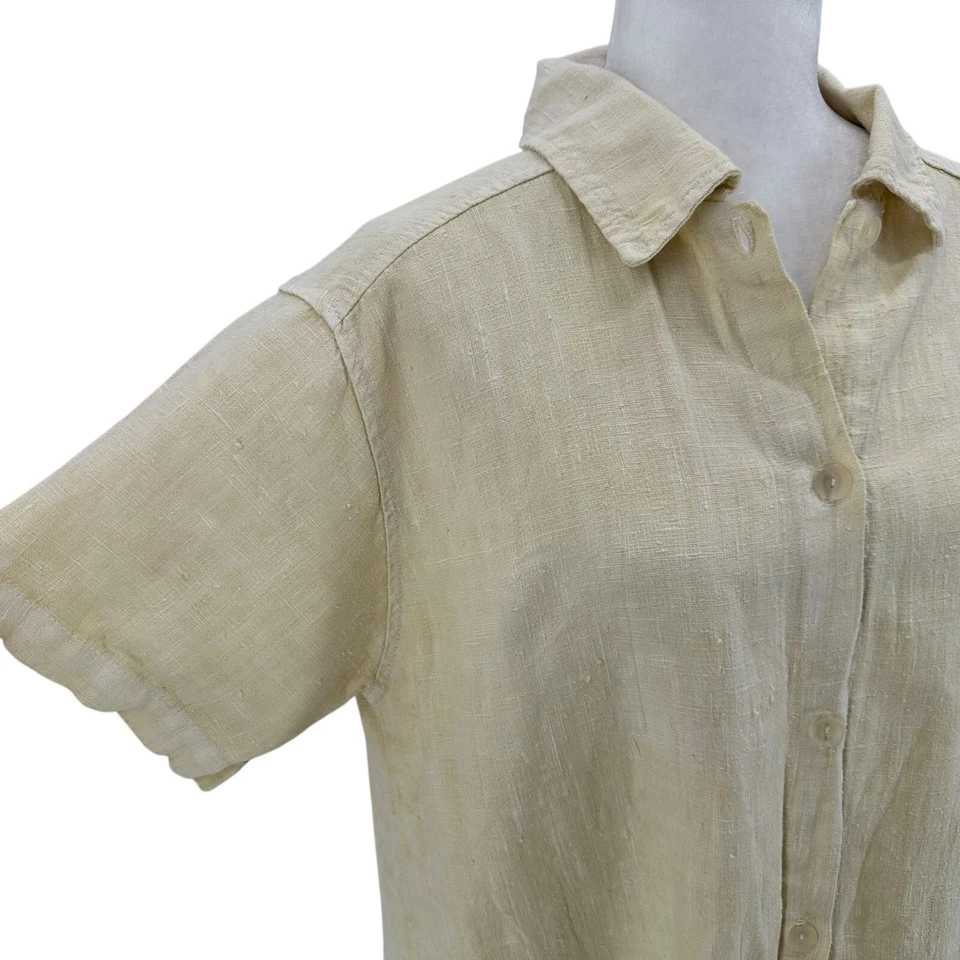 Vintage Fresh Produce Adult Small Shirt Linen Relaxed Fit Pale Yellow Button Top - Image 2 of 4