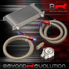 Universal 9-Row Aluminum Oil Cooler +Filter Relocator Kit +SS Braided Hose Lines