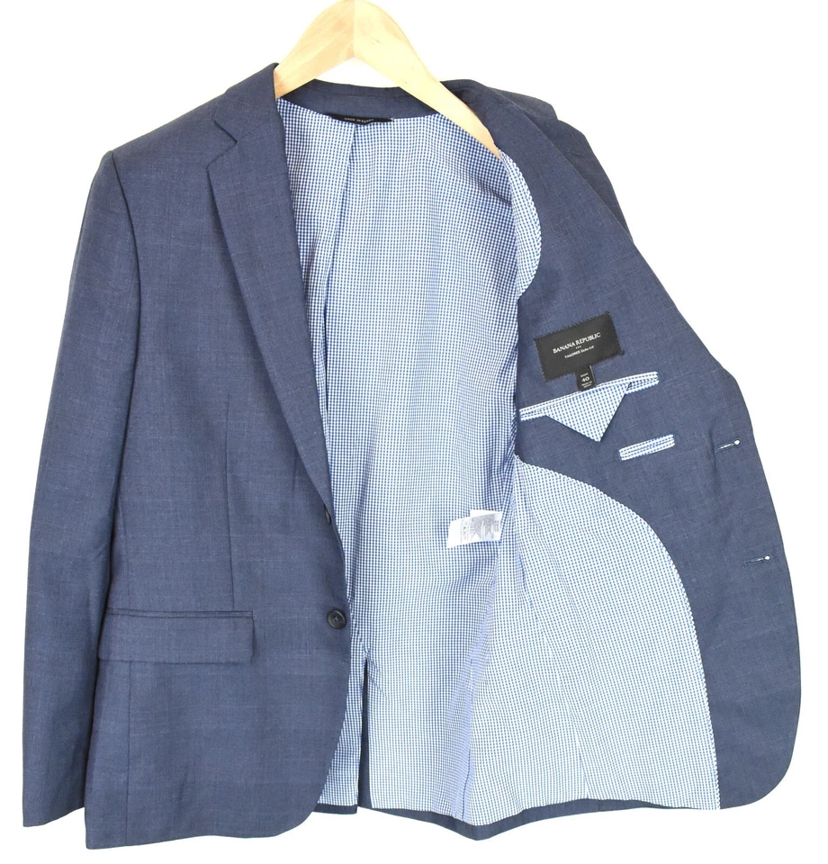 Banana Republic Tailored Slim Fit Blazer Hombre (GB) 40S Estampado Forrado Azul - Imagen 4 de 4
