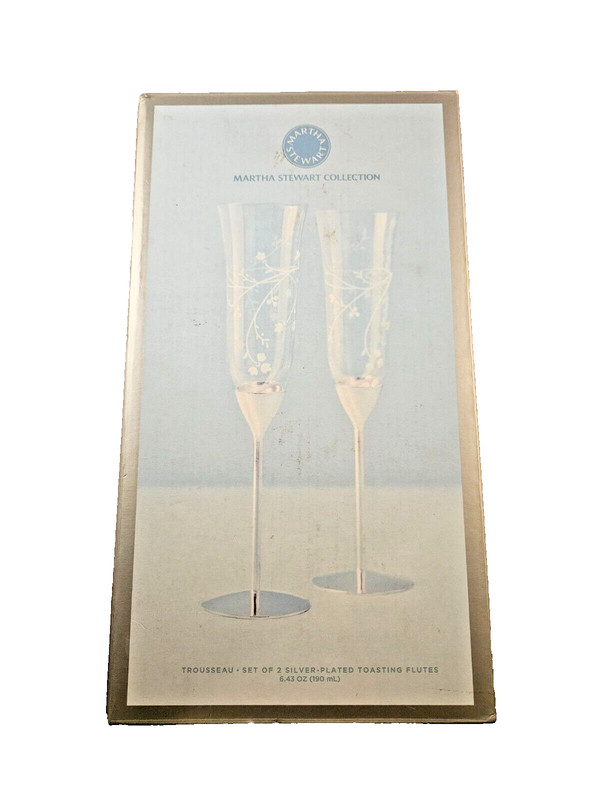 Martha Stewart Trousseau Set of 2 Silver Plated Toasting Flutes 6.43 Oz