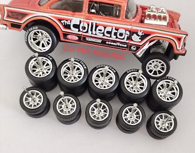 DIECAST CAR BBS CHROME RUBBER WHEELS TIRES 5 SETS 1/64 SIZE CHEVY GASSER WHEEL