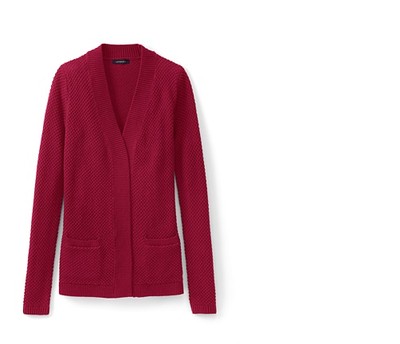 Lands End Women's Lofty Textured Open Cardigan Sweater Deep Scarlet New
