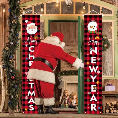 Merry Christmas 2022 New Year Red Plaid Hanging Banners Indoor Outdoor Wall Deco | Ebay