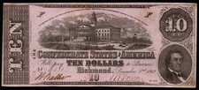 1862 $10 CROSS CUT CANCELLED Confederate States of America RICHMOND, VA Note!