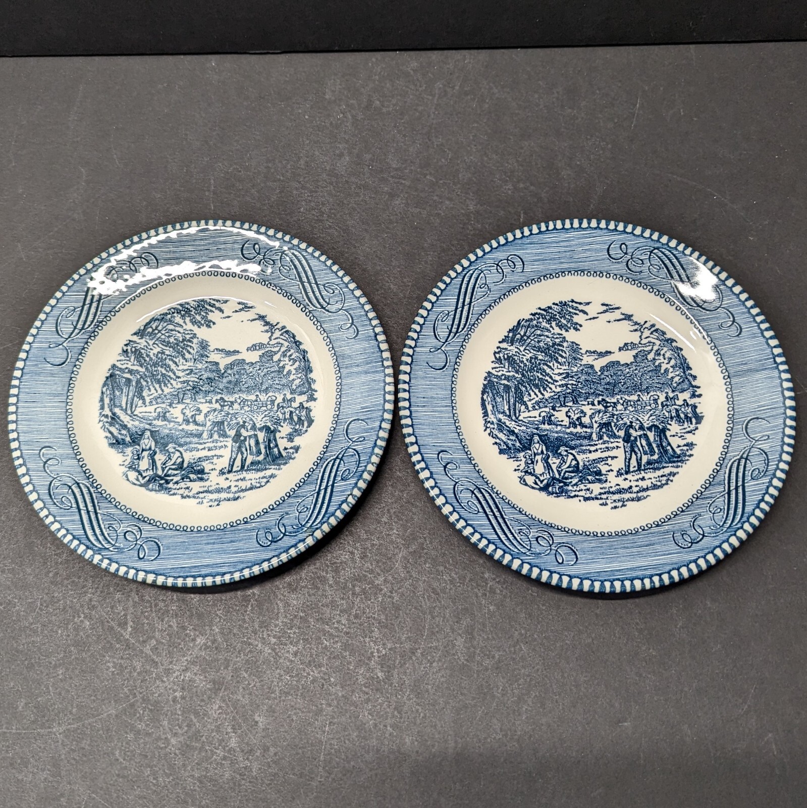 Currier and Ives Bread and Butter Plates Harvest 6 1/4