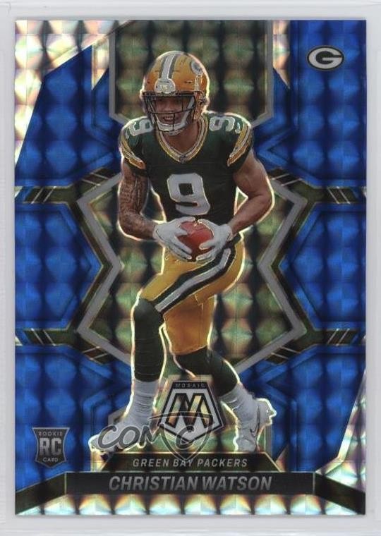 2022 Panini Mosaic Rookies Blue Mosaic Prizm 58/99 Christian Watson #327 1cx3