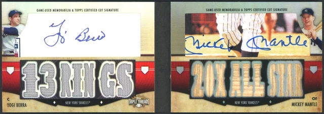 2012 Topps Triple Threads Mickey Mantle Yogi Berra HOF Dual GU Relics AUTO 1/1