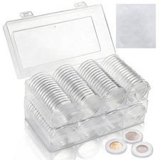 120 Clear Plastic Coin Capsules 40mm  Silver Dollar Storage Organizer Box