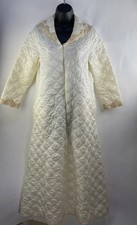 Vintage Kayser Quilted Robe Nylon Ivory Zip With Lace Trim Size Small