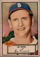 1952 Topps JIM RUSSELL Brooklyn Dodgers #51 *Low Grade Filler* (3) 1952 Topps JIM RUSSELL Brooklyn Dodgers #51 *Low Grade Filler* (3)