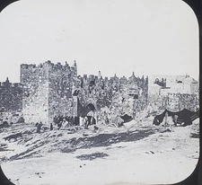 Bedouin Camp, Damascus Gate, Jerusalem, c1890's Magic Lantern Glass Slide