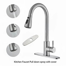Kitchen Faucet Pull Down Sprayer Brushed Nickel High Arc Single Handle Classic