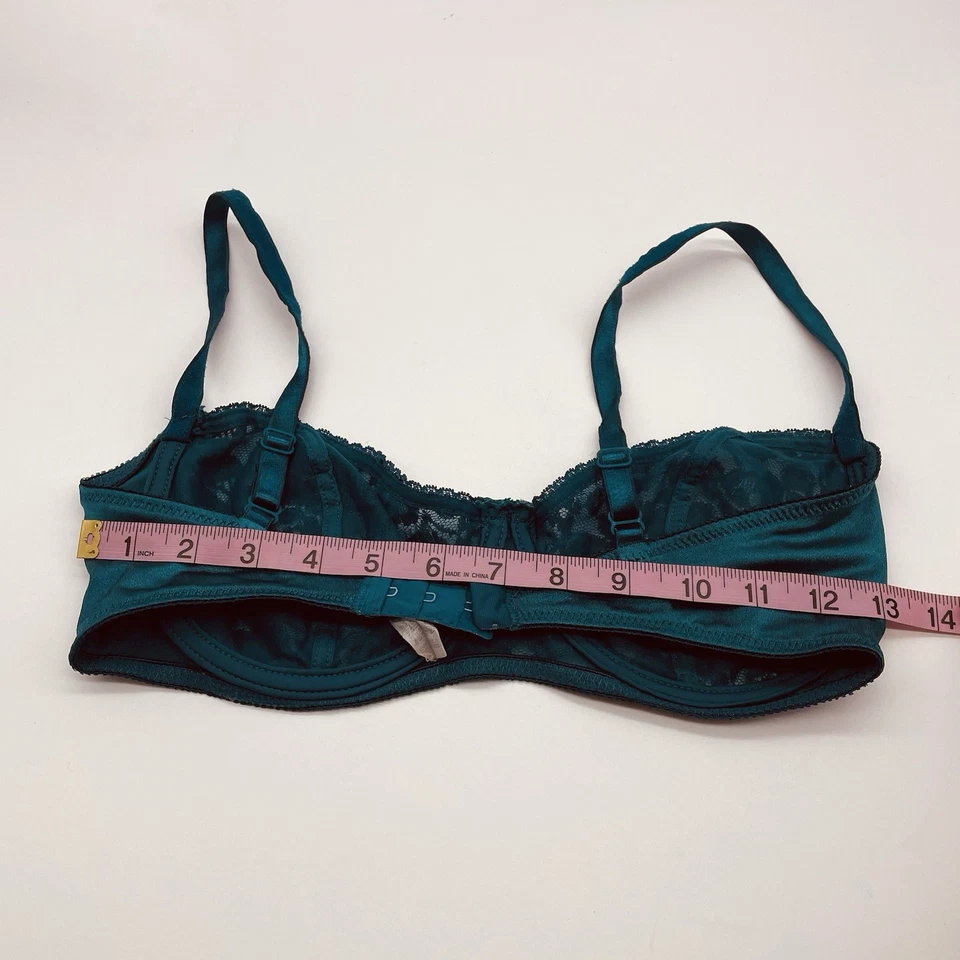 Vassarette Vintage 36D Unlined Lace Demi Underwire Bra Teal Retro Unpadded - Image 4 of 4