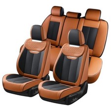 Car Seat Covers Full Set, Breathable Nappa Leather Seat Fullset Brown Black