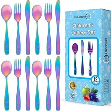 12 Piece Stainless Steel Kids Silverware Set Child Toddler Safe Flatware Kids