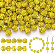 200Pcs 10Mm Rhinestone Beads for Jewelry Making, Yellow Shiny round Disco Ball B