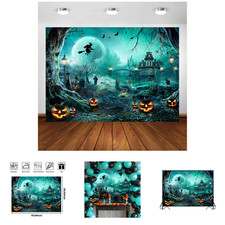 Halloween Backdrop 7x5 ft Polyester Green Spooky Photography Background Party