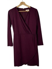Ann Taylor LOFT Petite Burgundy Red Wrap Front Long Sleeve Sheath Dress 2P