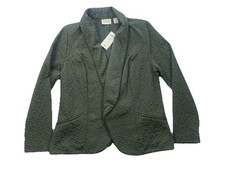 Chico's Jacket Blazer Drape Front Textured Evergreen Dark Green Medium Elegant