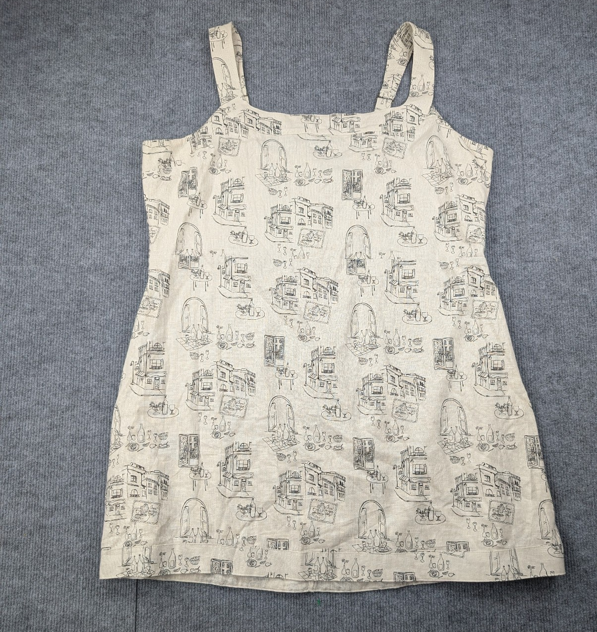 Abercrombie & Fitch Linen Mini Dress Womens XXL Beach Resort Vacation Cafe Art