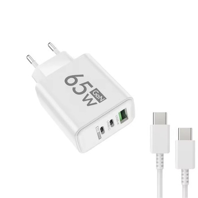 3-fach Schnellladegerät Mehrfach Stecker 65W Netzteil 2x USB-C + 1x USB Charger