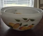 Two Mixing Bowls. Fire King Milk Glass Fruit Pattern Hand-painted Anchor Hocking