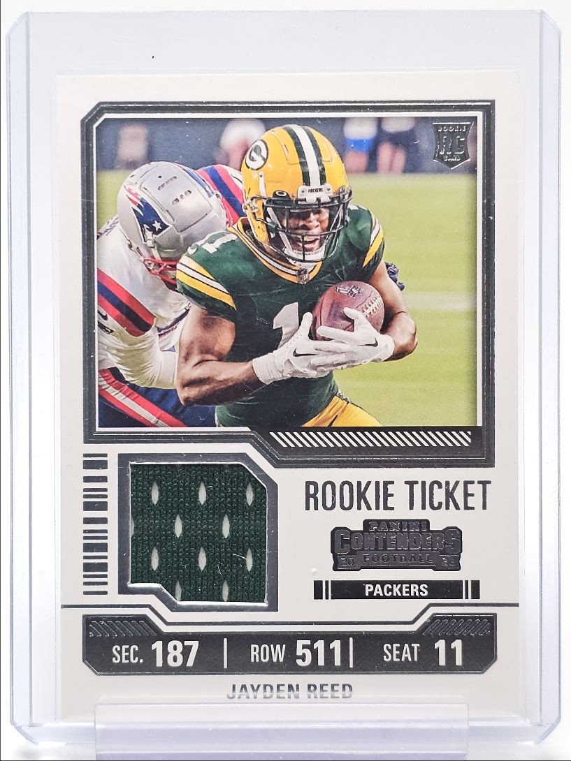 JAYDEN REED 2023 CONTENDERS ROOKIE TICKET PATCH PACKERS #TS18 RC Q6116