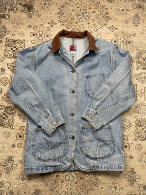 #ad #ad Vintage Sunbelt Denim Chore Denim Jacket Barn Coat Corduroy Collar Size Small $39.99