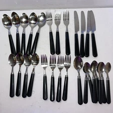 28 pc Stainless Flatware Black Composite Handle Set (2 Patterns)