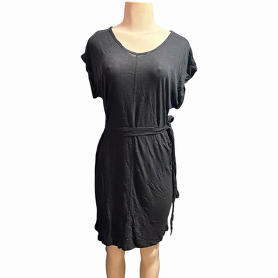 Esmara Women's Black V-Neck T-Shirt Dress Tie Waist Knee Length S