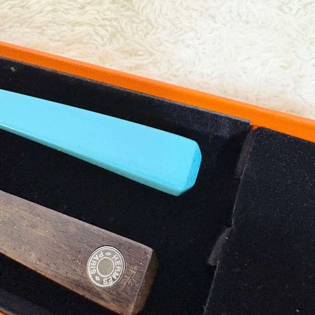 Hermes Hairpins Set 2 Wood Light Blue Box Included Women's thumbnail 4