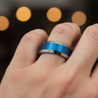8mm Men’s Blue Tungsten Wedding Ring – Brushed Surface With Silver Beveled Edges — photo 6
