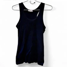 NAVY BLUE RIBBED KNIT TANK TOP, JUNIORS SIZE L, CHEST 28", LENGTH 24.5"