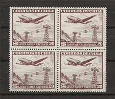 Chile 1959 Sc# C209 airmail Plane Airplane modena $20 block 4 MNH