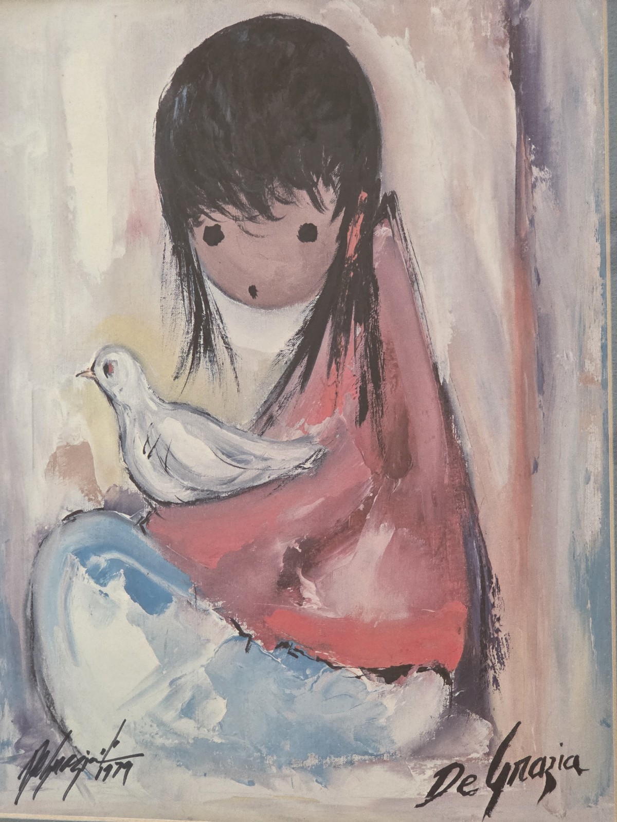 Ted DeGrazia Hand Signed Print "The White Dove" Framed Art 17.5x14.25