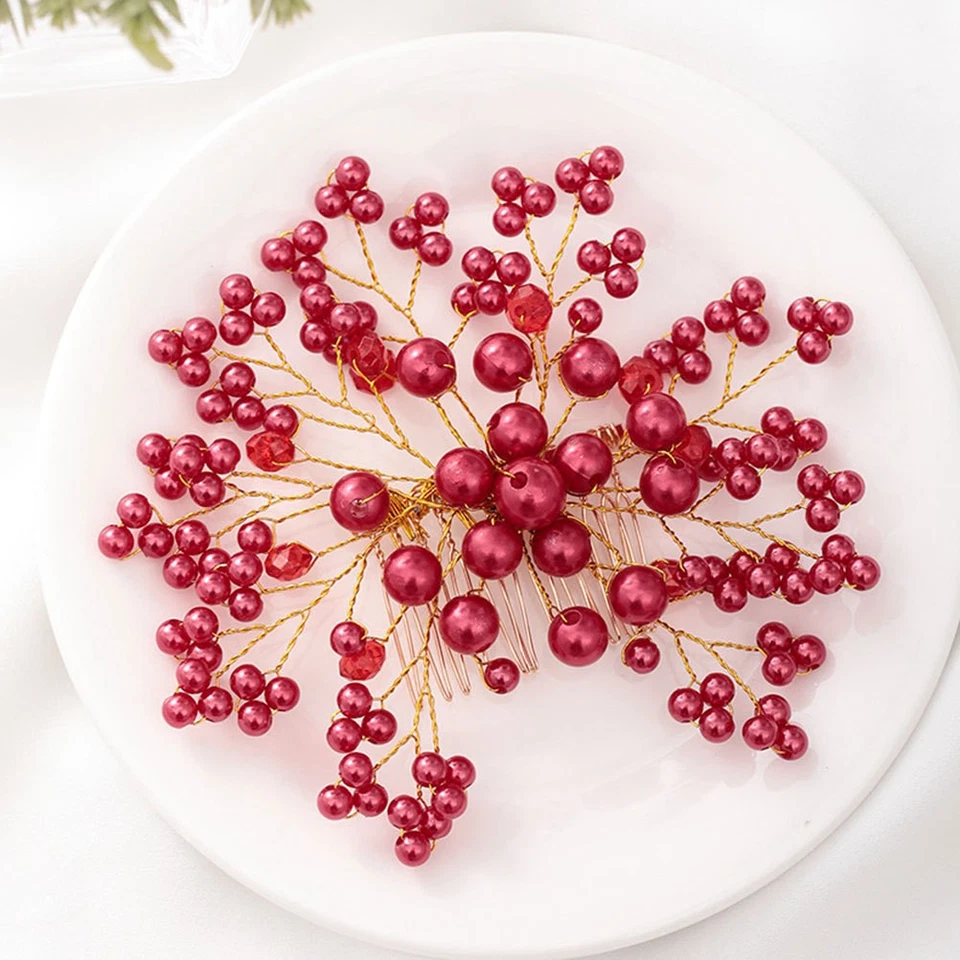 Crystal Bridal Comb Wedding Hair Barrette Red Haircombs for Women - Image 4 of 4