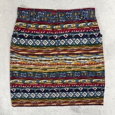 Vintage 90s Southwestern Print Denim Skirt Size 10 12 High Rise Boho Western