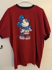 Walt Disney World Mickey Mouse Patriotic USA Ringer T Shirt XL Made USA