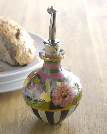 Mackenzie Childs Rare Olive Oil Floral Hand Painted Dispenser cruet retired NIB