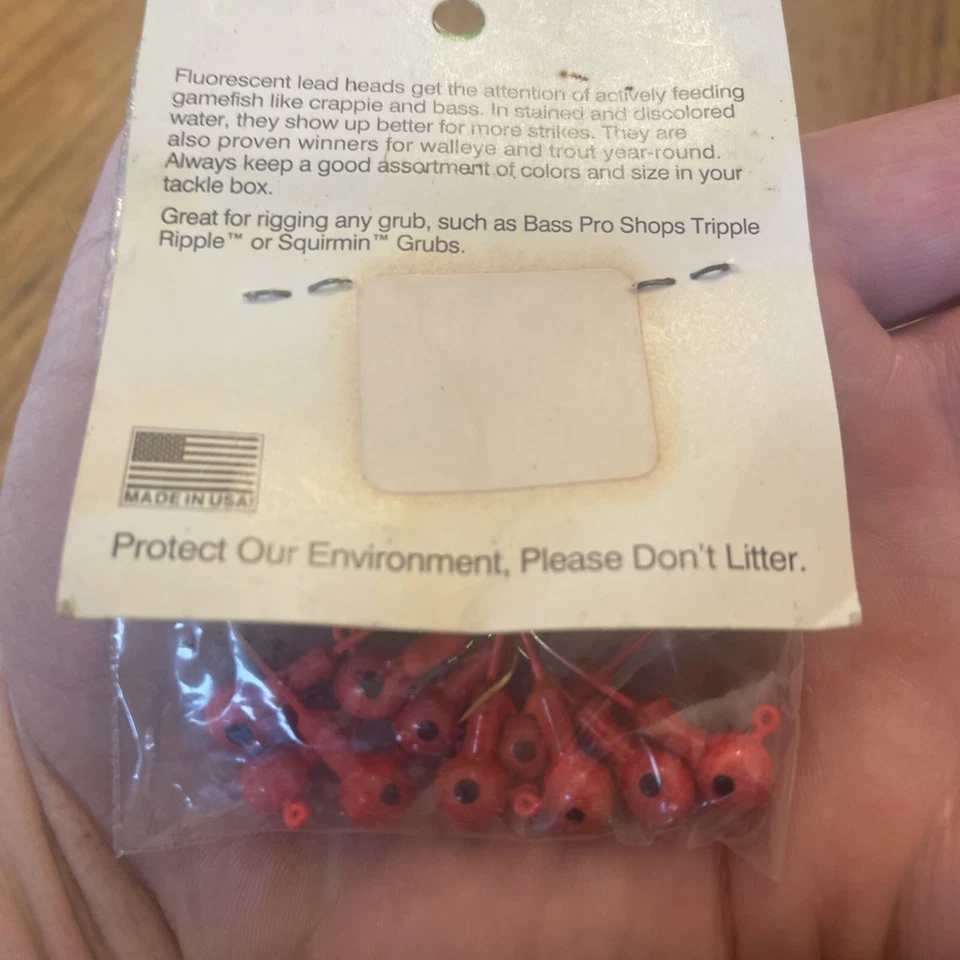 Cabezales de plantilla fluorescentes Bass Pro Shops 1/8 OZ 10/bolsa rosa fluorescente Nuevo de Lote Antiguo Foto 4 de 4