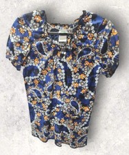 Womens Scrub Top WS Gear XS Paisley Floral Elastic Ruffle Sleeves  Neck