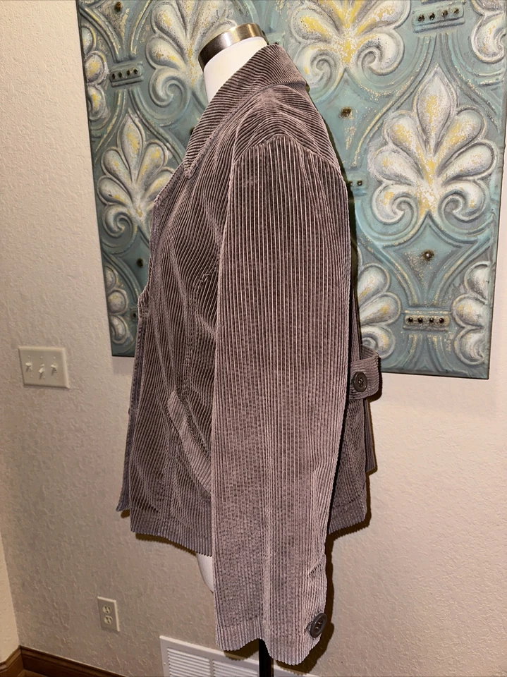 J. Jill | 女式棕色灯芯绒双排扣夹克大号豌豆大衣 — 第 2/4 张图片