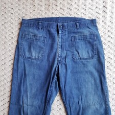 Vtg Denim Utility Trousers USN Bell Bottom Utility Jeans Sailor Military - 38R
