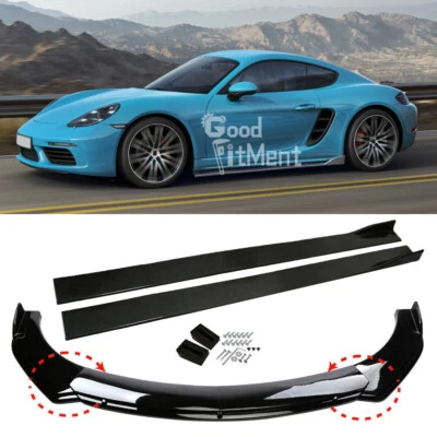 GOODFITMENT Gloss Front Bumper Spoiler Lip + Side Skirts Splitter For Porsche Cayman Coupe