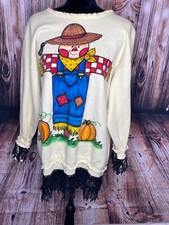 Vintage air brushed scarecrow costume top Halloween Autumn sweatshirt Size Lrge