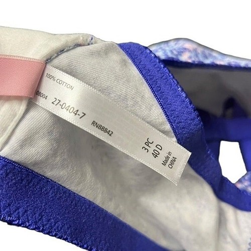 Comfort Choice Bra Size 40D Floral Wireless Unlined Blue Pink Flower Front Close - Picture 5 of 6