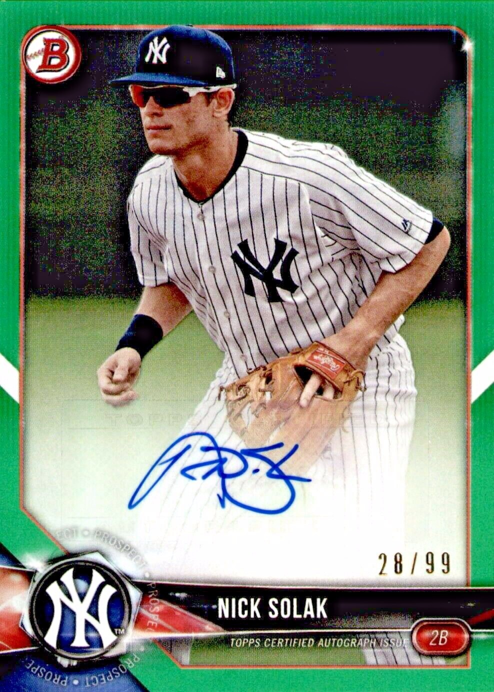 2018 Bowman Chrome Prospects Nick Solak Green Auto #PA-NS /99 Yankees RC